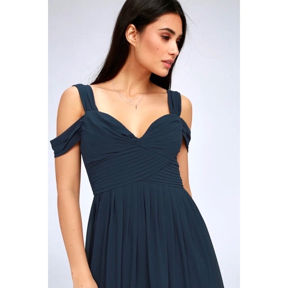 Lulu’s Elegant Navy Blue Wedding/Prom Maxi Dress - Picture 6 of 11